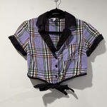 Unique Vintage  Crop Top Womens S/M Tie Button Front Plaid 100% Cotton Indie Punk Photo 0