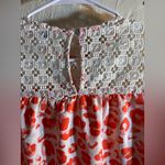 Coral White Pink Leopard Print Blouse sz M crochet flowy colorful bell sleeve Orange Size M Photo 9