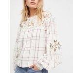 Free People • Darling Diana top blouse cream plaid crochet lace balloon sleeve Photo 0