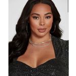 Fashion to figure Leandra Black Puff Sleeve Metallic Sequin Ruched Crop Top Sz L Photo 4