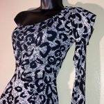 Symphony Leopard Print One Shoulder Bell Sleeve Blouse/Mini Dress Size SM Black & White Photo 2