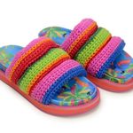 Farm Rio Blue Macaw Crochet Anatomic Platform Slide Sandal Size 8 NWT Photo 0