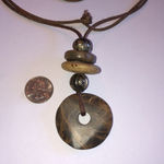 Vintage Neutral Tone Tan Brown Huge Wood? Donut Pendant Boho Necklace Photo 3