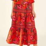 Farm Rio  Tiered Red Floral Maxi Skirt Sz XS 100% Cotton Lightweight Photo 0