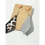 Geometric Vegan Leather Dangle & Crystal Round Earrings Peach & Black 2 Pairs Black Photo 4