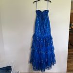 Ladivine By‎ Cinderella Divine Long Formal Mermaid Prom Ball Gown Size 8 Beaded Blue Photo 13