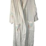 Laura Ashley White Cotton Embroidered Floral Kimono Long Robe Women Sz L VTG Photo 0