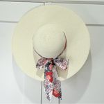 Straw Sun Hat Wide Brim Floral Bow 100% Grass Small Beachy Summer Chic Vacation Pink Photo 3