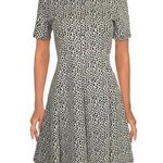 Hutch Anthropologie  Textured Fit &  Flare Dress White Black Print Large Photo 0