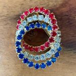 Vintage Rhinestone Red White And Blue Patriotic Tri Circle Pendant Photo 1