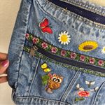Vintage Denim Shoulder Bag with Floral Embroidery Blue Photo 5