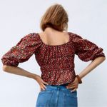 ZARA floral poplin balloon sleeves cinched waist of shoulder crop blouse size XS Photo 2