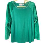 Quacker Factory  Top Large Long Slv Kelly Green Embellished Velour Mature Stretch Photo 0