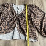 Missguided  Long Sleeve flounce tie front Babydoll Top cheetah print Blouse S Photo 2