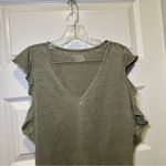 Time & Tru Green V Neck Flutter Sleeve Top size Large Photo 4
