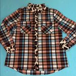 ASVIVID Plaid Tunic button up roll tab long sleeves leopard print accents size L Blue Size L Photo 1