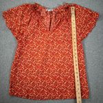 Pleione V-Neck Flutter Sleeve Red Floral Blouse Women's Small Ruffle Collar Top Photo 2