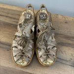 Fly London  Yapi Metallic Gold Leather Ghillie Wedge Sandals Photo 4
