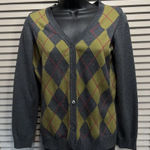 Van Heusen Van Heusen Button Up Olive Green/Gray Argyle Long Sleeve Sweater Size XS Knit Photo 0