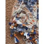 Palme Blue Tropical Palm Bird Metallic Stripe Tassel Fringe Scarf Wrap Accessory Photo 2