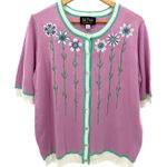 Bob Mackie Wearable Art Lilac Floral Embroidered Cardigan Sweater L Cottagecore Photo 0