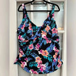 Lands' End Lands’ End Wrap Underwire Tankini Swimsuit Black Hibiscus Floral Plus Size 22W Photo 2
