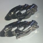 Vintage Dark Gray Black Metal CZ Rhinestone Clip On Earrings Photo 2