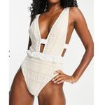 River Island  Peplum Swimsuit in White ASOS 10 Bridal Lace Photo 0