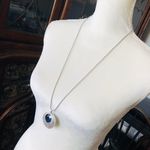 Faceted round royal blue glass stone rhinestone medallion amulet long necklace Photo 3