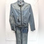 Akademiks AKDMKS Y2K Denim Patchwork Graffiti Coveralls Jumpsuit Flightsuit HipHop Belted Photo 2