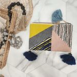 SUPER CUTE BOHO HAND BAG/ POUCH WITH ZIPPER & POM POMS Blue Photo 1