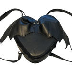 AZA Gothic Heart Bat Wing Backpack Black Lace Trim Faux Leather Mini Bag Purse Photo 0