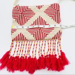 Merona Red & Cream Boho Jacquard Beaded Fringe Crossbody Bag Festival Purse Photo 2