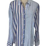 Xirena Beau Boyfriend Button Down Shirt in Tide Blue Stripes Pattern Mixing Size M Photo 5