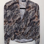 Ariella  Snakeskin Crocodile Print Surplice V-Neck Long-Sleeved Blouse Top Photo 0