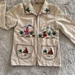 Vintage Lopez Mexican‎ Wool Open Tourist Coat Jacket Yarn Embroidered Tan Sz S/M Size M Photo 0