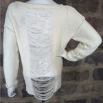 Fifty Street Sweater Woman's Size Small Cream Exposed Back Distressed Coastal Photo 4