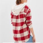 American Eagle  Red And White Oversized Hooded Flannel Size S Photo 1