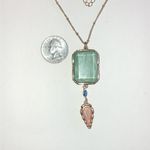 Elegant Gold Tone Green and Peach Shimmer Boho Pendant Necklace Photo 3