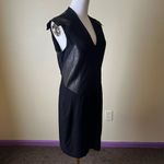 Helmut Lang Helmut Lang Blistered Leather Panel Dress Size 10 Ribbed Knit V-Neck Sheath Photo 5