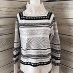 CHAPS Ivory & Grey Striped Fair Isle Mock Turtleneck Sweater Photo 0
