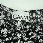 Ganni  Printed Crepe O Neck Blouse floral black white sz Photo 3