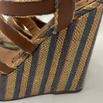 Kelsi Dagger  Stylish Brown Wedge Sandals with Blue and Tan Stripe Soles size 8 Photo 2