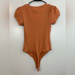 Free People  Mia Santa Fe Brown Puff Shoulder Button Front Thong Body Suit XS Photo 6
