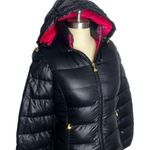 Betsey Johnson Puffer Jacket Womens Size XS Black Hooded Coat Light Weight Down Photo 2