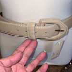 Liz Claiborne NWT  Genuine Leather Textured Belt Women Large Taupe Gold Buckle‎ Photo 0