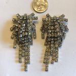 Huge Vintage Silver Tone CZ Rhinestone Starburst Dangling Clip On Earrings Photo 4