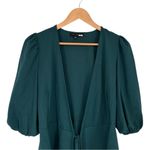 Slate + Willow Balloon Sleeve Wrap Top in Hunter Green True Wrap 3/4 Sleeves XS Photo 3
