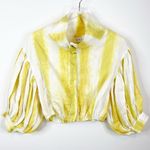 S/W/F Linen Puff Sleeve Crop Bomber Jacket S Yellow Photo 1