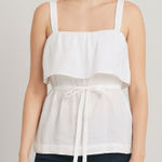 White Off Shoulder Ruffle Top Size S Adjustable Straps Tie Back Casual Blouse Photo 0